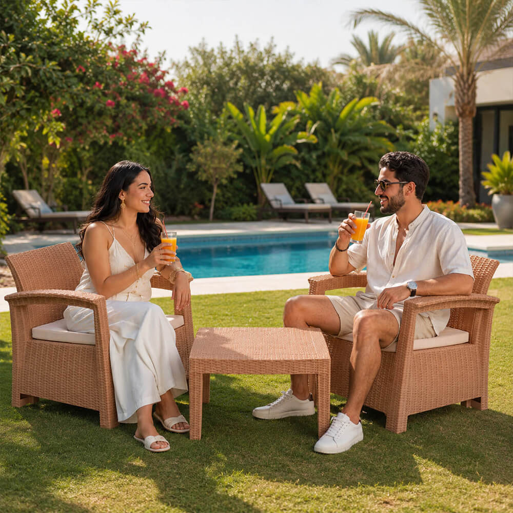 meilleur salon jardin 2 places en tunisie : 2 fauteuils 1 places + 1 table basse