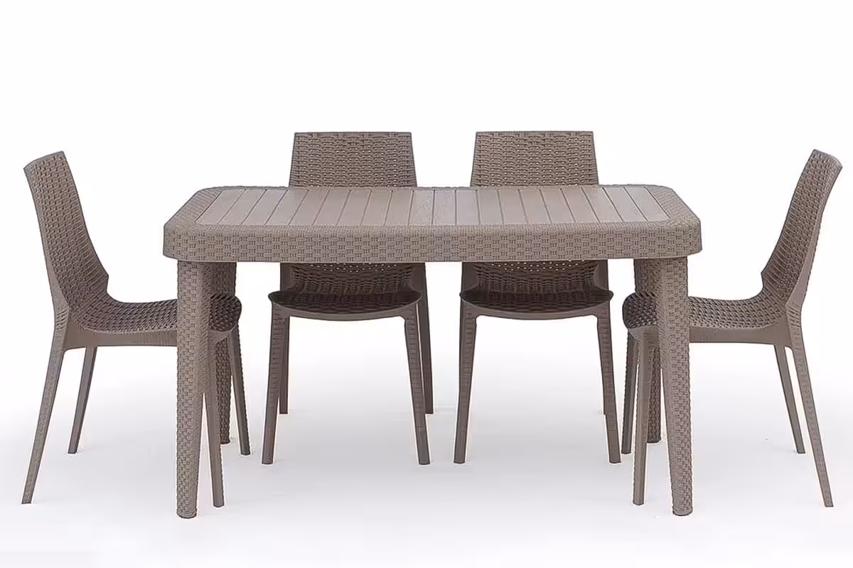 commandez cette table jardin 4 places en tunisie : 1 table retangulaire + 4 chaises jardin sans accoudoirs