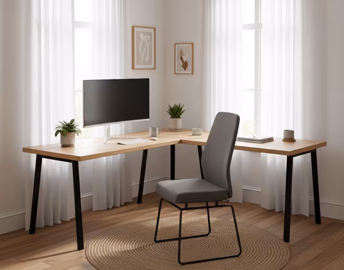 bureau d'angle Tunisie moderne design 2025 dans un intérieur lumineux