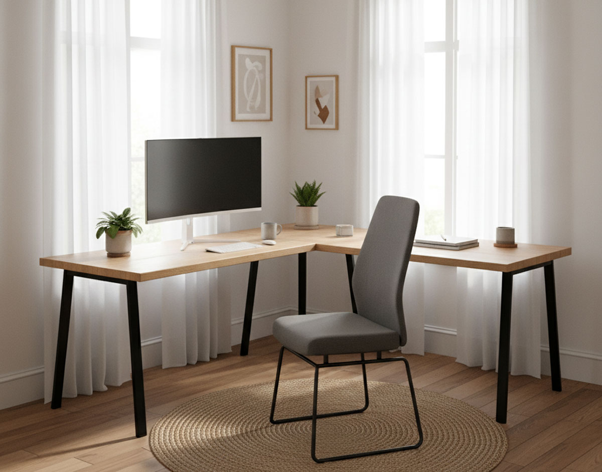 bureau d'angle Tunisie moderne design 2025 dans un intérieur lumineux