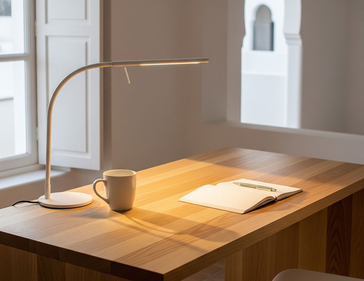 bureau en bois Tunisie moderne minimaliste dans un intérieur lumineux