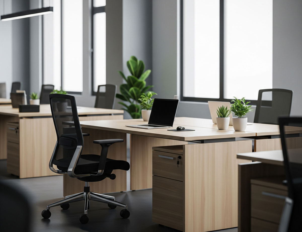 meuble bureau ergonomique Tunisie moderne dans un open space lumineux