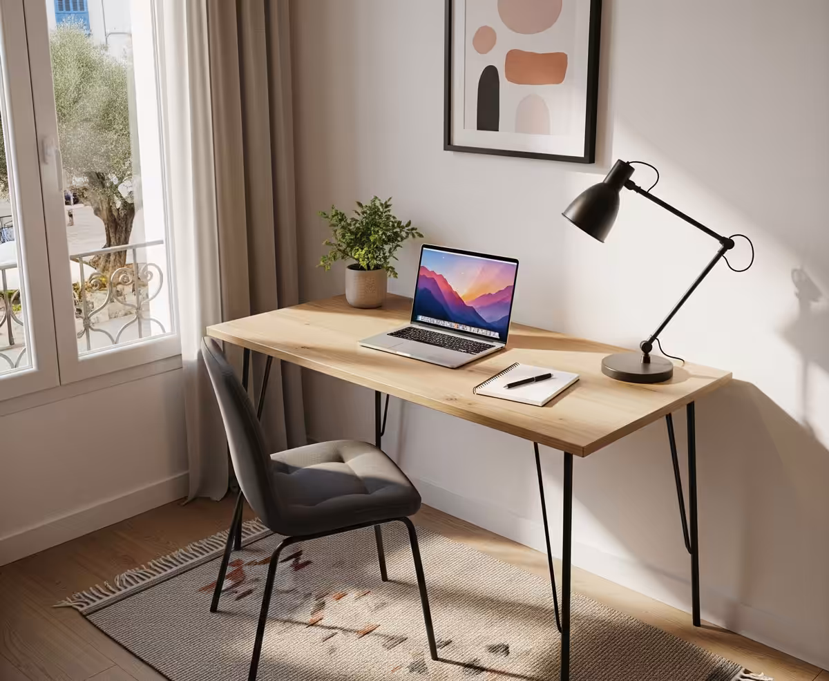 Meuble bureau pas cher Tunisie - bureau moderne en bois clair, ergonomique et compact