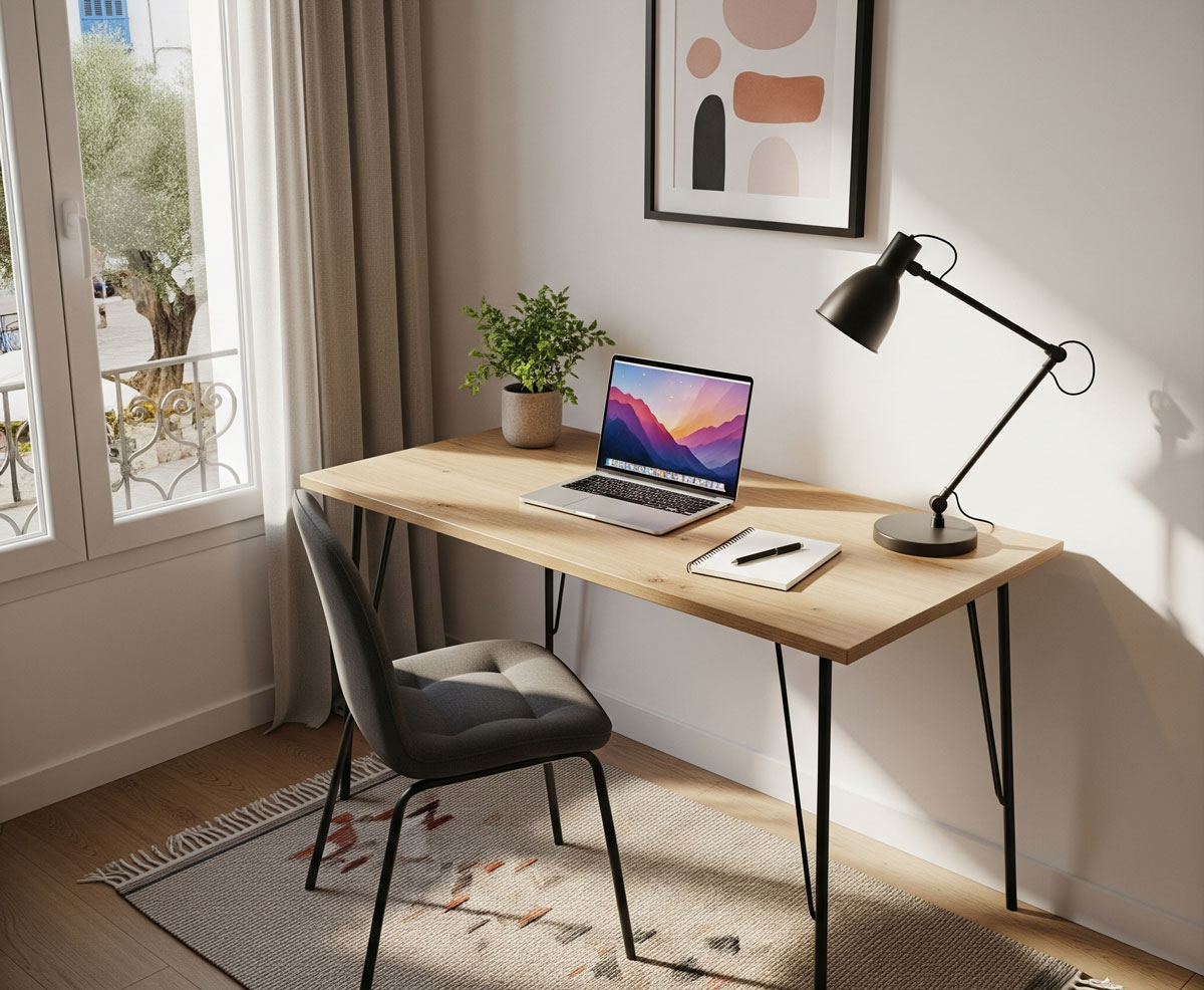 Meuble bureau pas cher Tunisie - bureau moderne en bois clair, ergonomique et compact