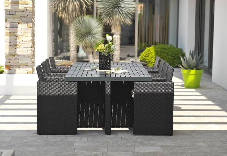 table de jardin en resine tressée pour 6 personnes