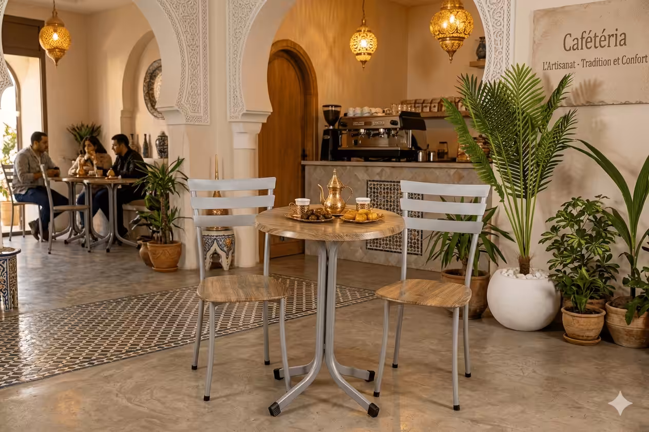 Tables café dans une cafétéria en Tunisie conçues pour améliorer le confort et attirer plus de clients