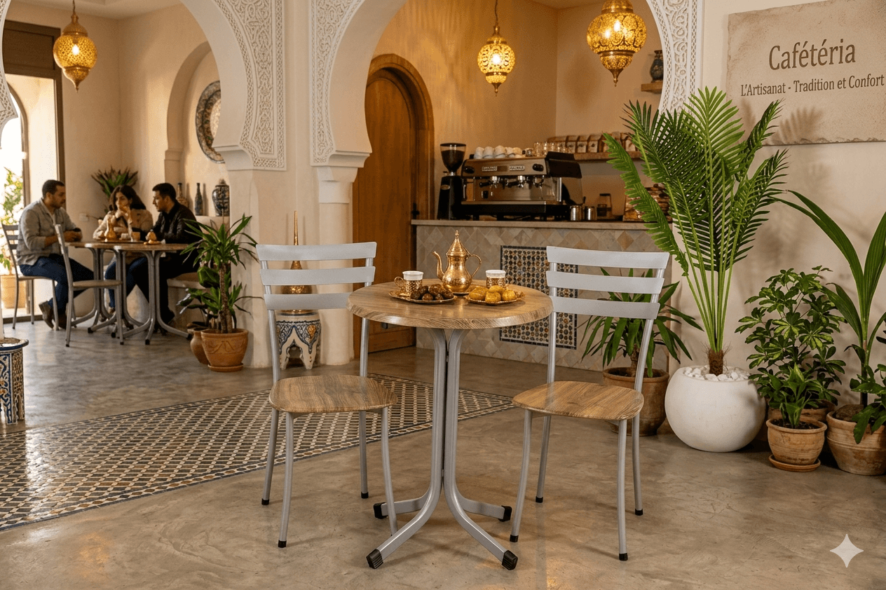 Tables café dans une cafétéria en Tunisie conçues pour améliorer le confort et attirer plus de clients