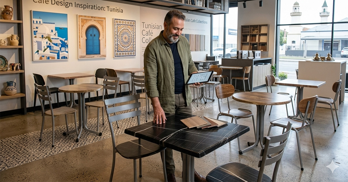 gérant café en train de choisir le meilleur meuble café