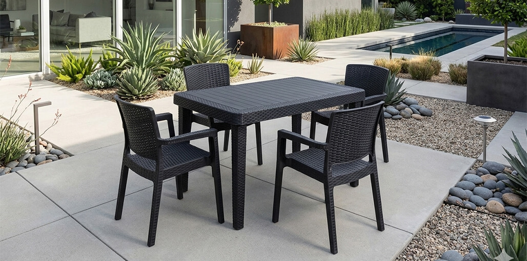 prestige table jardin 4 places avec chaises à accoudoirs, parmi les meilleurs tables de jardin en Tunisie