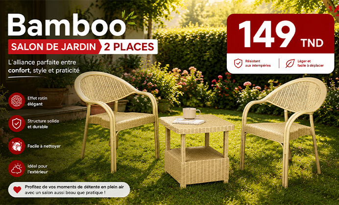 Bamboo Salon extérieur 2 Places parmi les meilleurs salons jardin en tunisie