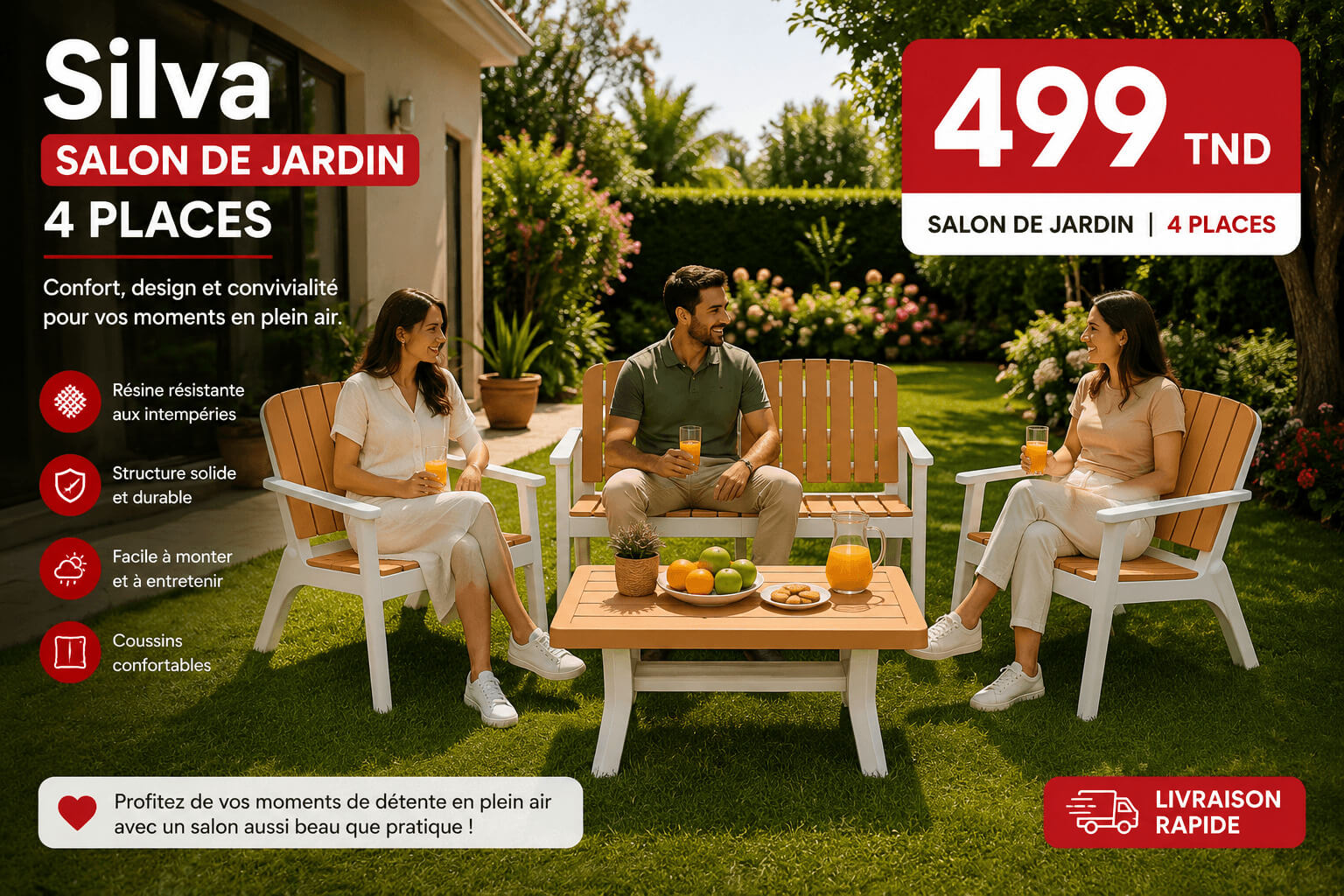 Salon de jardin 4 Places Silva parmi les meilleurs salons jardin en tunisie