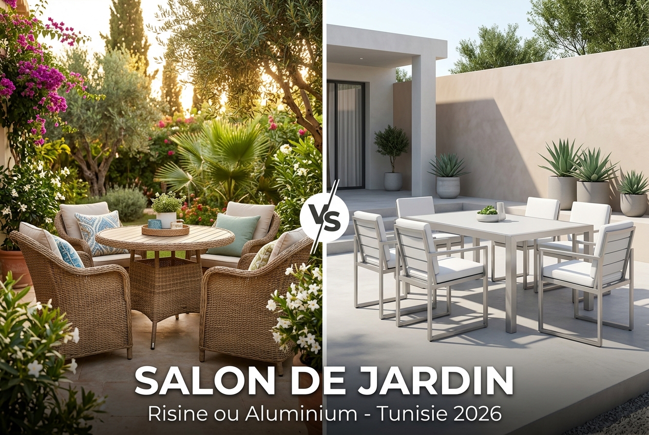 Salon de jardin résine tressée ou aluminium en Tunisie : lequel choisir — comparatif Le Marché du Meuble