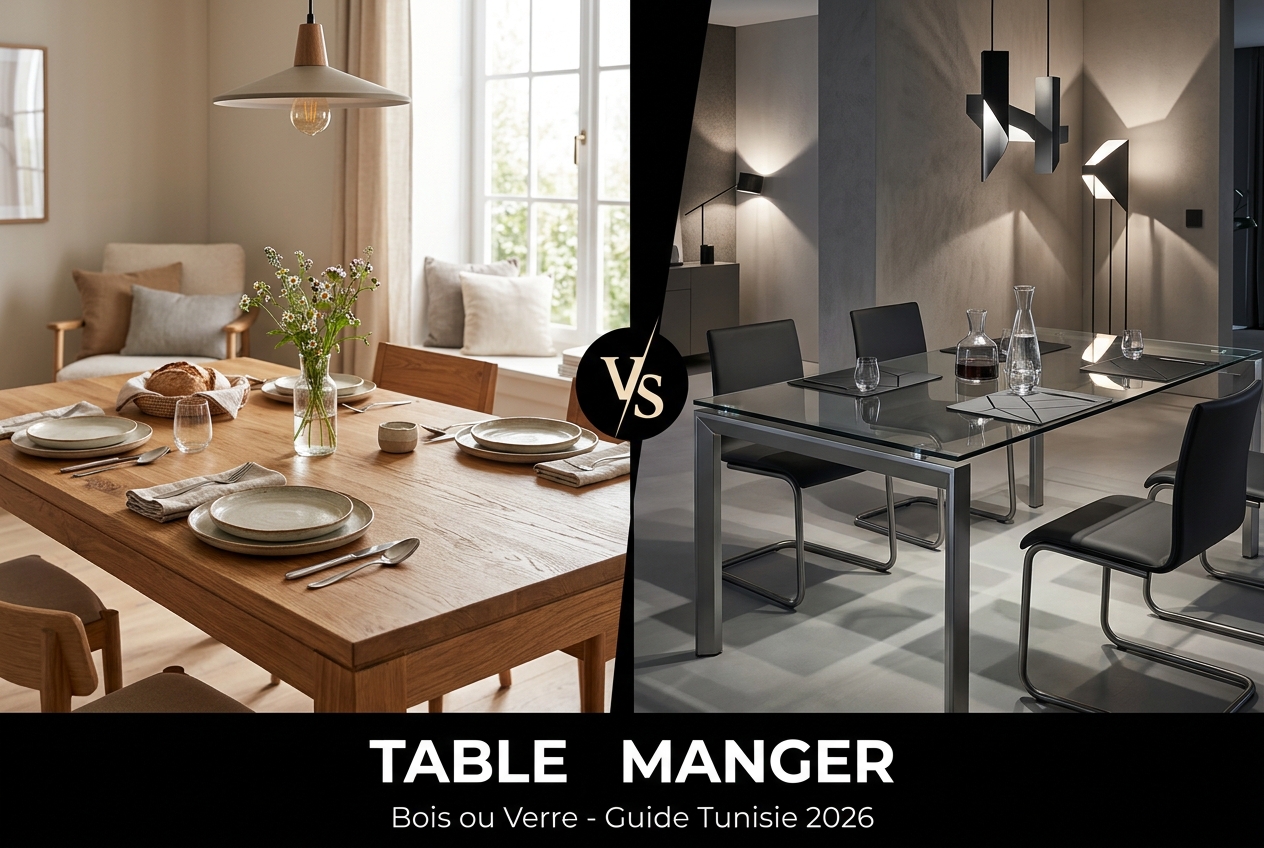 Table à manger en bois ou en verre en Tunisie : que choisir pour votre intérieur — comparatif complet Le Marché du Meuble