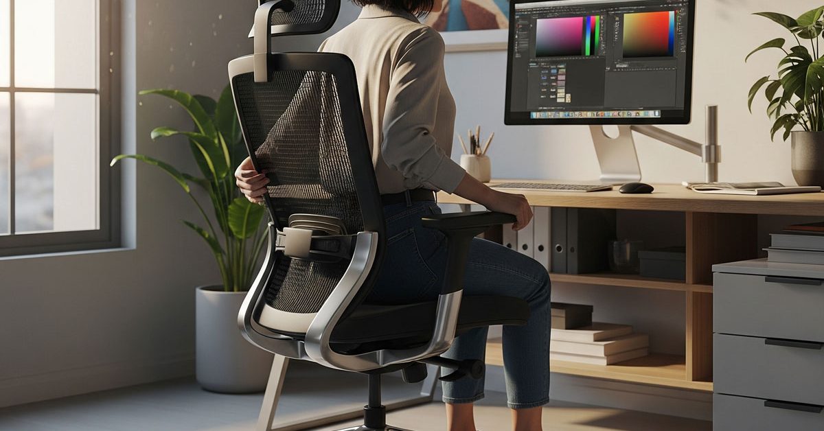 Scène d’achat chaise ergonomique Tunisie dans un bureau moderne à Tunis