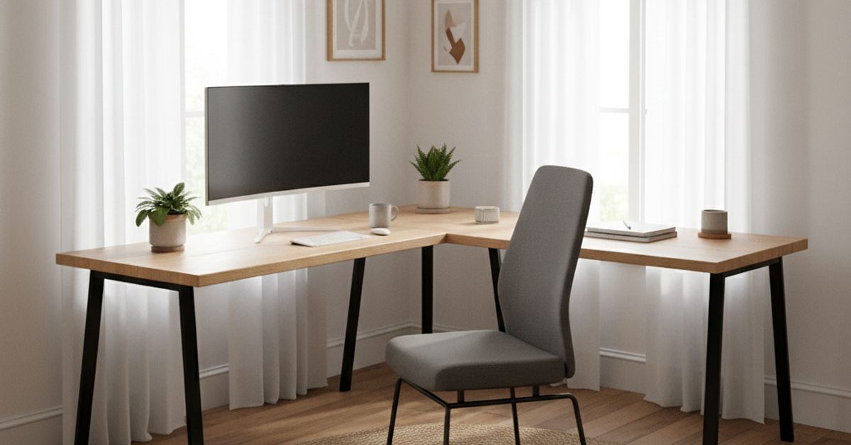 bureau d'angle Tunisie moderne design 2025 dans un intérieur lumineux