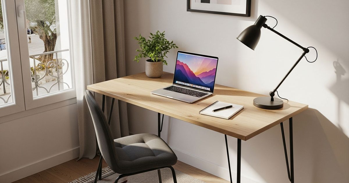 Meuble bureau pas cher Tunisie - bureau moderne en bois clair, ergonomique et compact